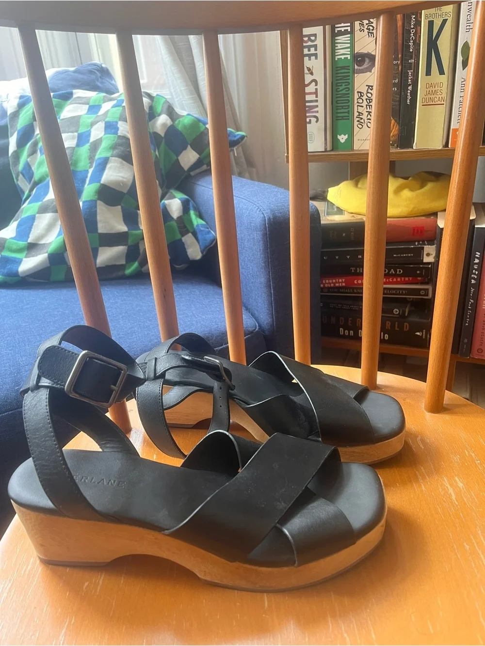 Everlane Black Leather Crisscross Platform Sandals with Ankle Strap